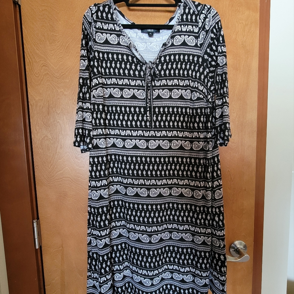 Ellos Black and White Paisley Ethnic Print Midi Dress Size 12
